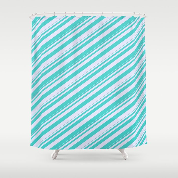 Turquoise & Lavender Colored Lined/Striped Pattern Shower Curtain