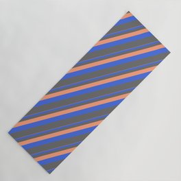 [ Thumbnail: Light Salmon, Royal Blue & Dim Gray Colored Pattern of Stripes Yoga Mat ]