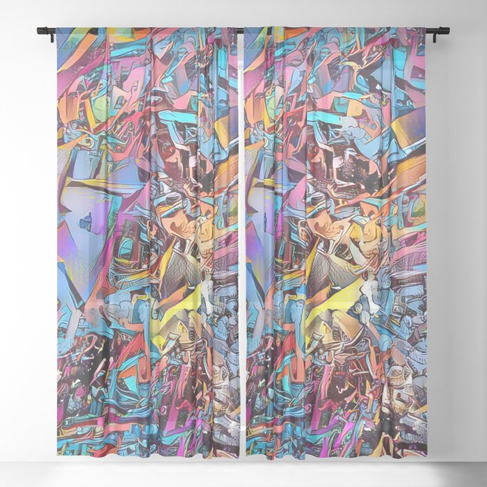 Modern Strip City Art Collection Sheer Curtain