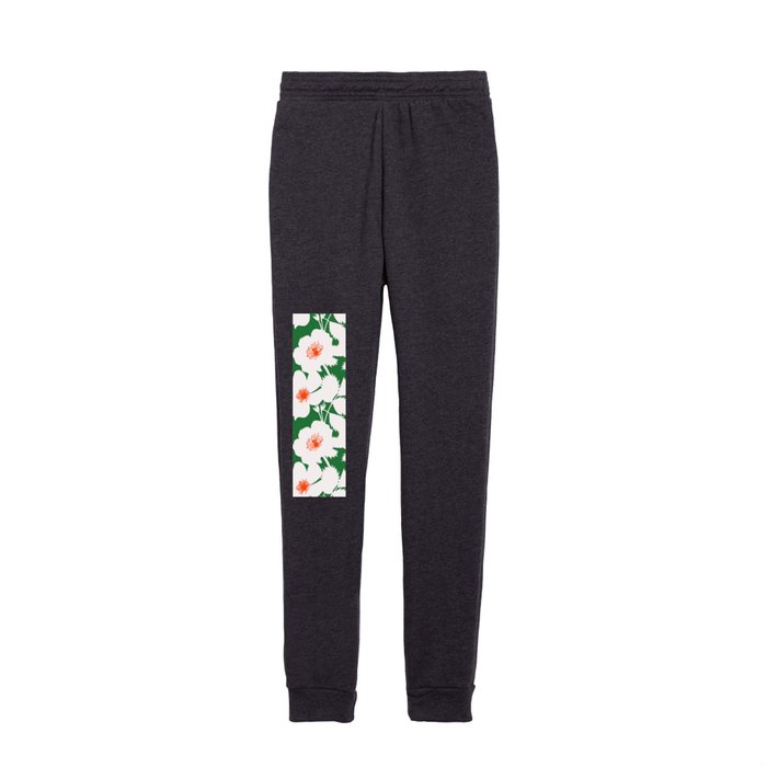 Rose Flowers White Shadow Silhouette On Emerald Green With Orangey Red Iowa Floral Repeat Pattern Kids Joggers