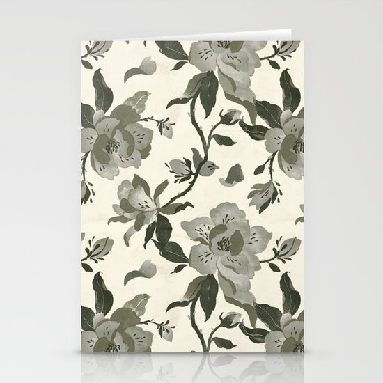 Black Magnolia Pattern Stationery Cards