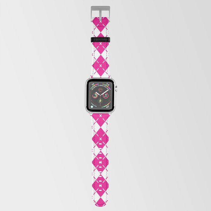 Pink Argyle Pattern,Diamond Geometrical Shape Quilt Knit Sweater Tartan Apple Watch Band