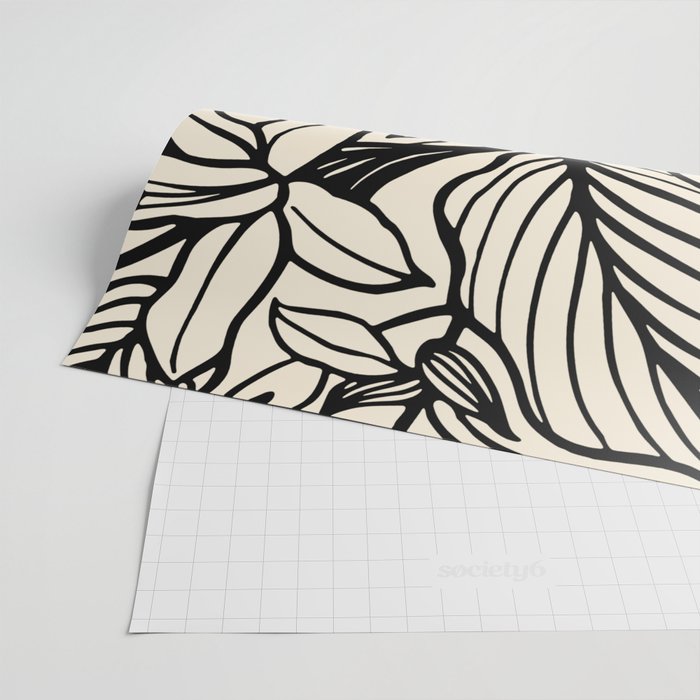 Geometric Floral Abstract Pattern in Black and White Cream Line Drawing  Wrapping Paper by Beautiful Homes USA