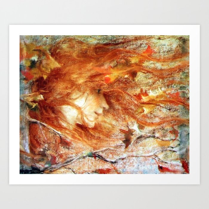 A Gust of Autumn Wind portrait painting by Lucien Levy Dhurmer, circa 1897 Art Print