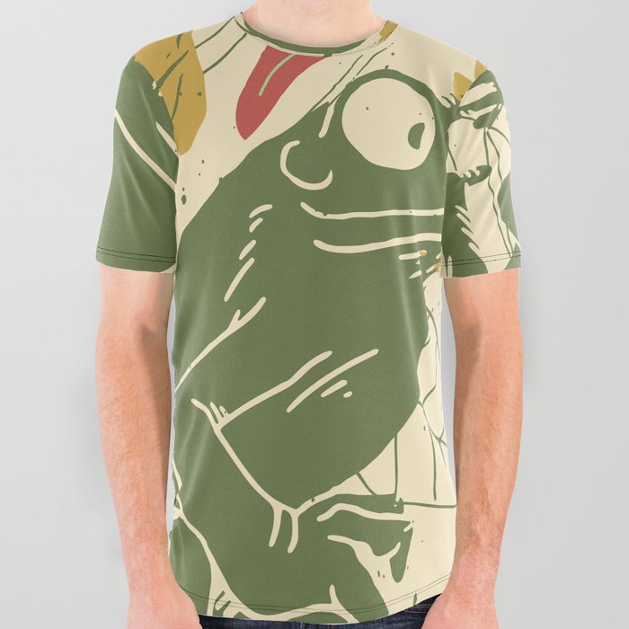 Green Happy Frogs All Over Graphic Tee