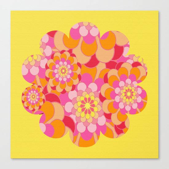 Summer Essence Bright Hippy Flowers On Yellow Canvas Print