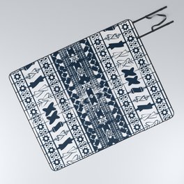 Boho Tribal mudcloth pattern in dark blue Picnic Blanket