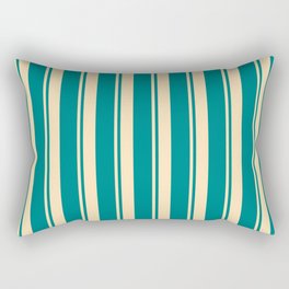 [ Thumbnail: Beige and Teal Colored Stripes Pattern Rectangular Pillow ]
