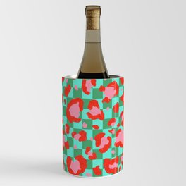 Funky Leopard Spot on Colorful Monochromatic Checkerboard Wine Chiller