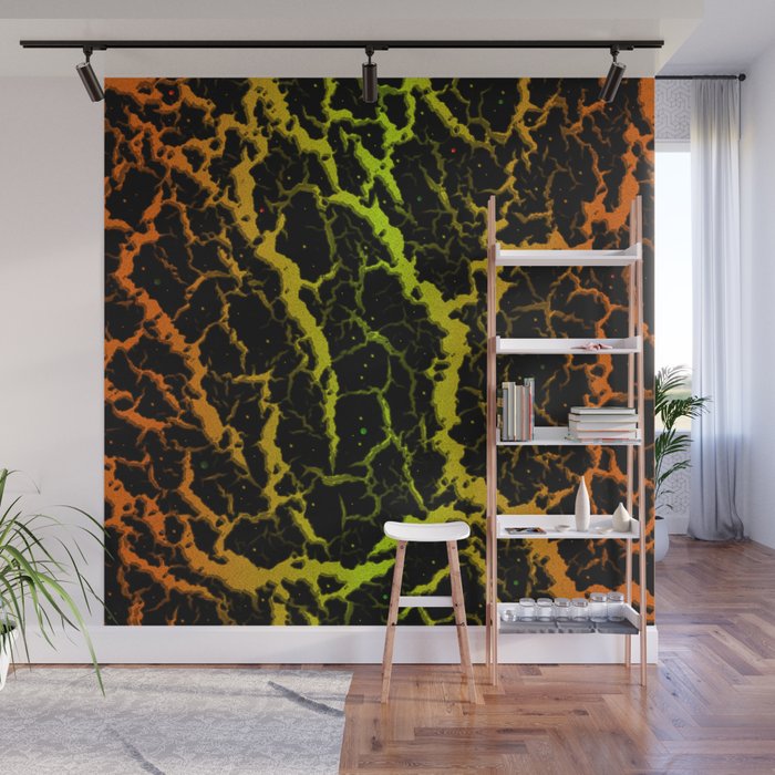 Cracked Space Lava - Orange/Lime Wall Mural