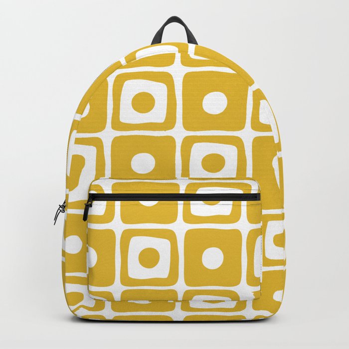 Mid Century Square Dot Pattern Mustard Yellow Backpack