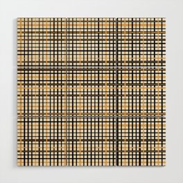 Mid-Century Modern Ink Stripes Plaid Pattern in Muted Mustard Gold, Charcoal Gray, and Cream Wood Wall Art