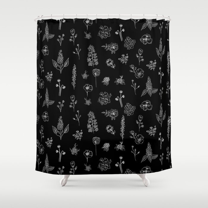 Black Wildflowers S Shower Curtain