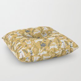 Bunnies + Teapots in Gold Floor Pillow