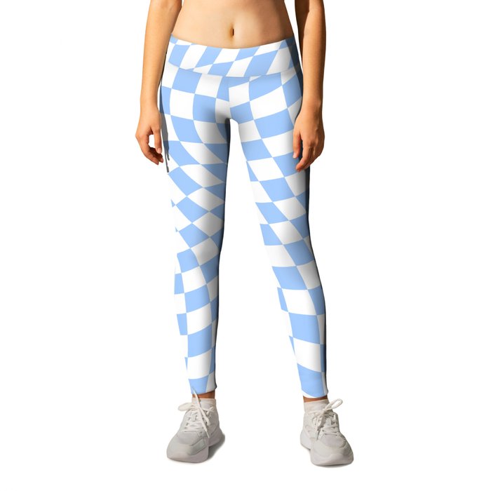 Pastel Blue Twisted Swirl Checkered Squares  Leggings