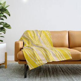 [ Thumbnail: Bisque & Yellow Colored Lined/Striped Pattern Throw Blanket ]