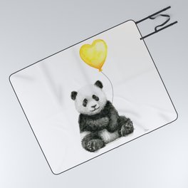 Panda with Yellow Balloon Baby Animal Watercolor Nursery Art Picnic Blanket