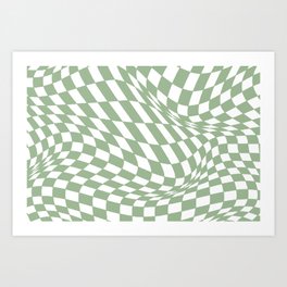 TWISTED CHECKERBOARD VI / sage green Art Print