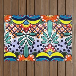 Colorful Talavera, Yellow Accent, Mexican Tile Design Outdoor Rug