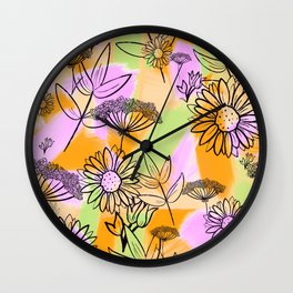 60’s Colours Paintbrush Florals Wall Clock
