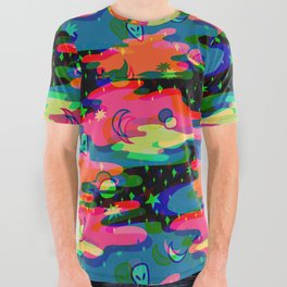 Psychedelic 3D Alien Print All Over Graphic Tee