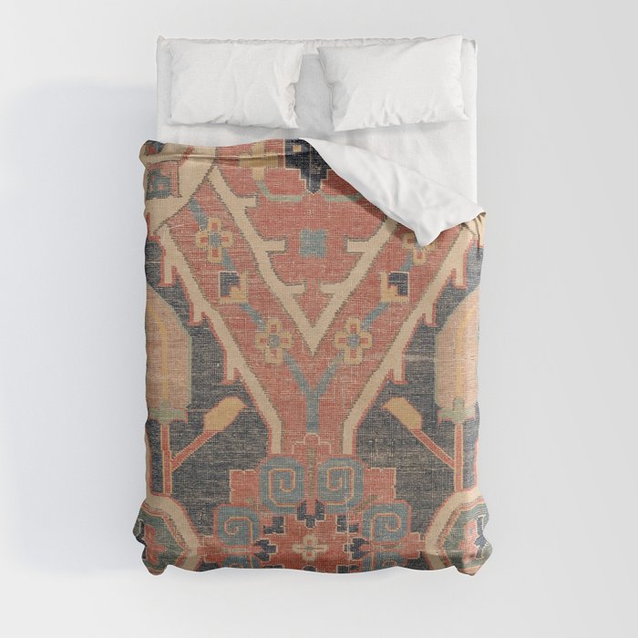 Geometric Leaves IV // 18th Century Distressed Red Blue Green Colorful Ornate Accent Rug Pattern Duvet Cover