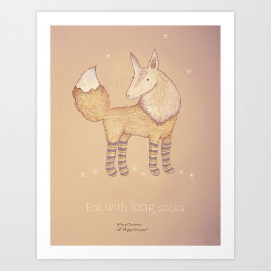 Christmas creatures- Fox with long socks Art Print