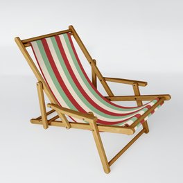 [ Thumbnail: Dark Sea Green, Red, and Beige Colored Striped/Lined Pattern Sling Chair ]