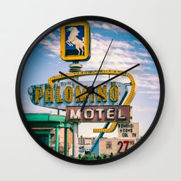Palomino Motel Vintage Neon Sign in Tucumcari New Mexico along Route 66 Wall Clock