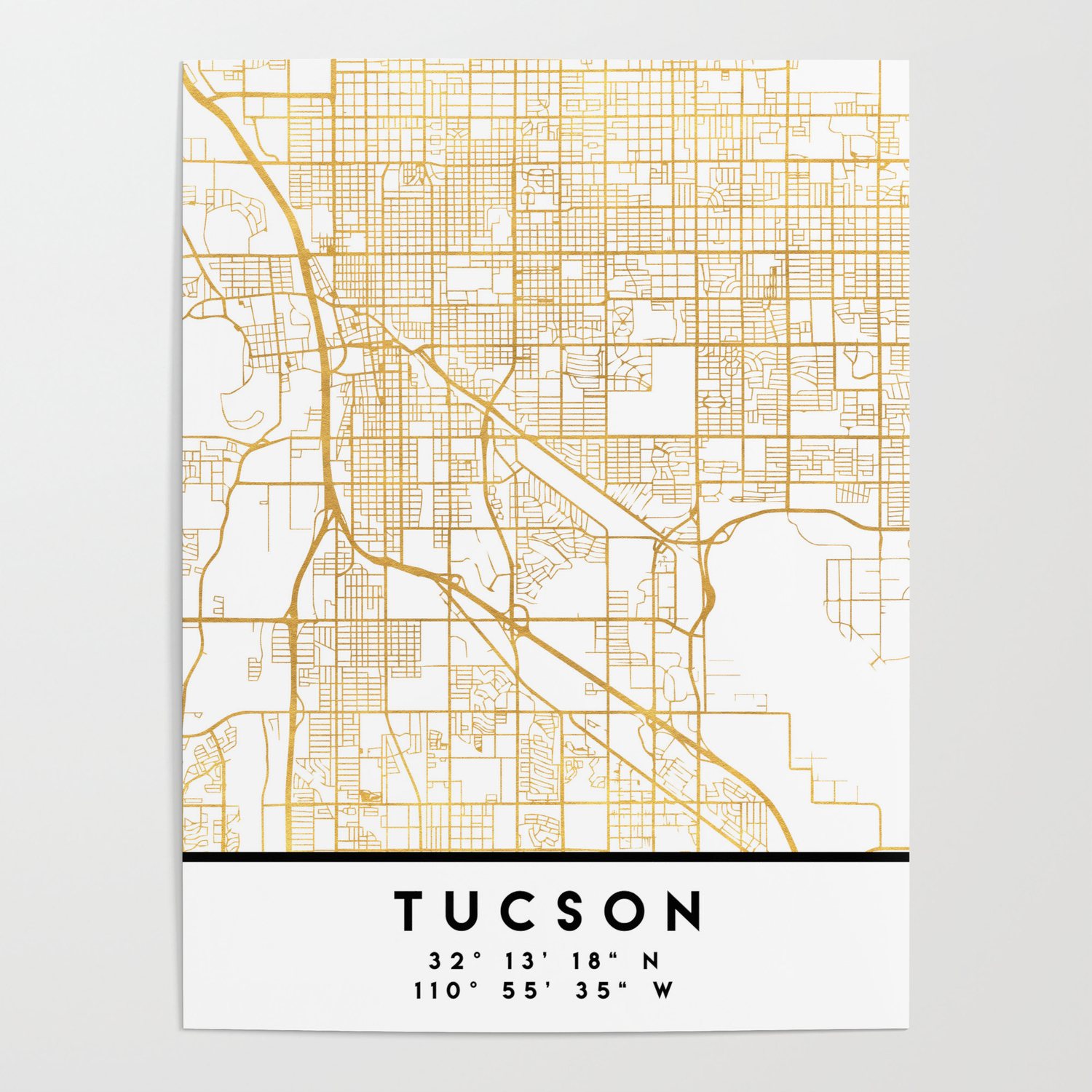 Map Of Tucson Az Tucson Arizona City Street Map Art Poster By Deificus Art | Society6
