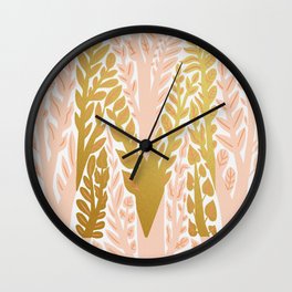 Botanical Metallic Monogram - Letter M Wall Clock | Botanical, Forest, Intial, Leaves, Monogram, Typography, Nature, Pattern, Pink, Curated 