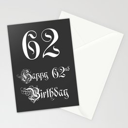 [ Thumbnail: Happy 62nd Birthday - Fancy, Ornate, Intricate Look Stationery Cards ]