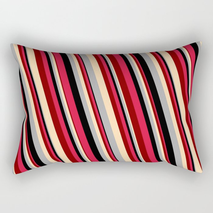 Eye-catching Crimson, Maroon, Tan, Dark Gray, and Black Colored Lines/Stripes Pattern Rectangular Pillow