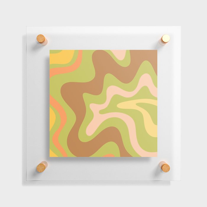 Retro Liquid Swirl Abstract Pattern Square 60s 70s Light Green Brown Yellow Orange Blush Floating Acrylic Print