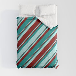 [ Thumbnail: Maroon, Dark Cyan & Turquoise Colored Pattern of Stripes Comforter ]