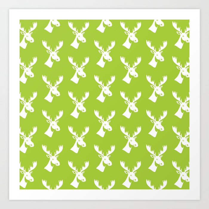Moose Pattern Chartreuse Green Art Print