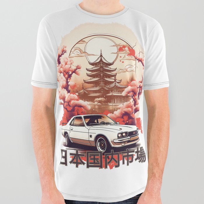 JDM car with Japanese landscape on background All Over Graphic Tee