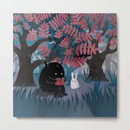 Another Quiet Spot Metal Print | Cute, Monster, School, Read, Tree, Rabbit, Drawing, Bookworm, Bunny, Curated 
