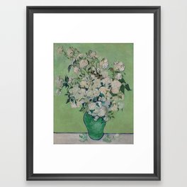 Vase with Pink Roses- Van Gogh Framed Art Print | Roses, Watercolor, Vase, Vincentvangogh, Flowers, Vangogh, Monochromatic, Green, Gogh, Impressionism 