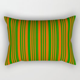 [ Thumbnail: Red & Green Colored Pattern of Stripes Rectangular Pillow ]