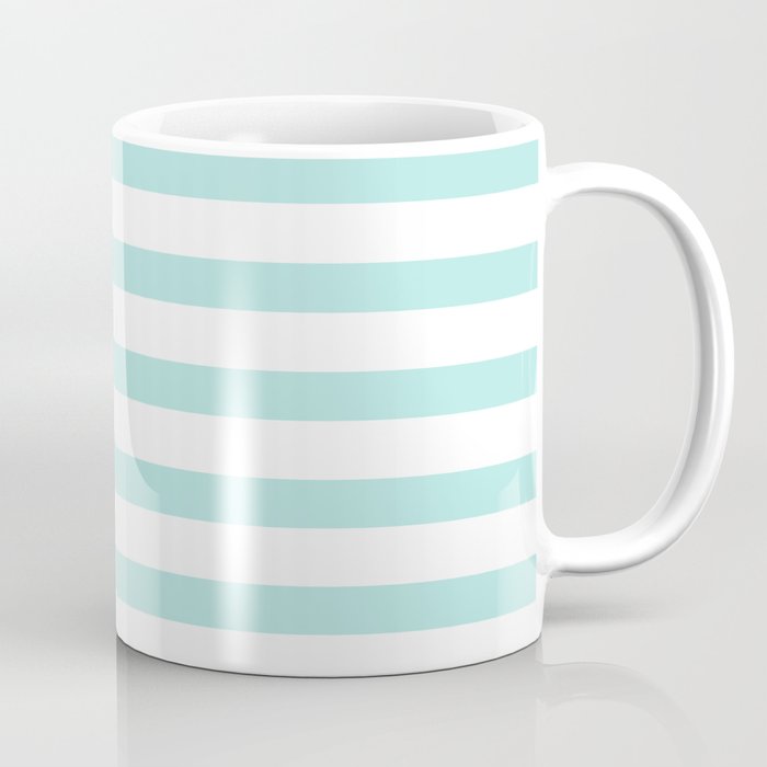 Aqua blue and White stripes lines - horizontal Coffee Mug