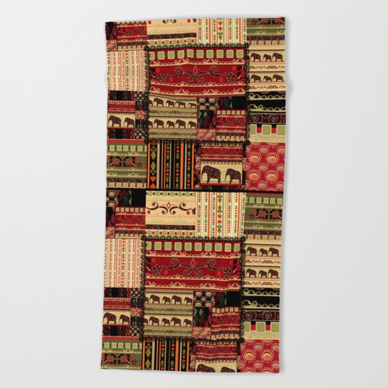 African motifs . Patchwork Beach Towel