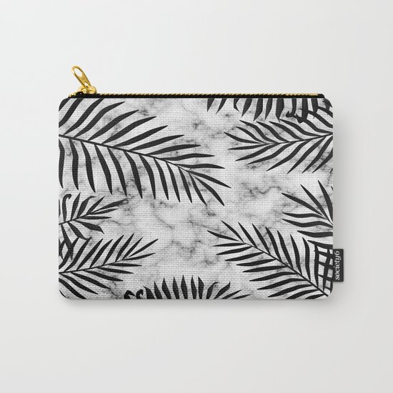 Black palm leaves on marble Carry-All Pouch