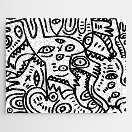 Hand Drawing Graffiti Creatures in the Summer Afternoon Black and White Jigsaw Puzzle