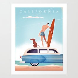 Travel Poster Vintage California Surfing Art Print