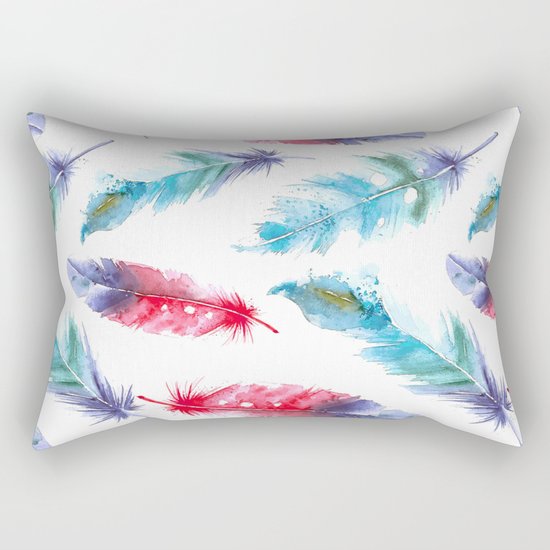 Boho Watercolor feathers Rectangular Pillow