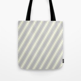 [ Thumbnail: Grey and Beige Colored Lines/Stripes Pattern Tote Bag ]