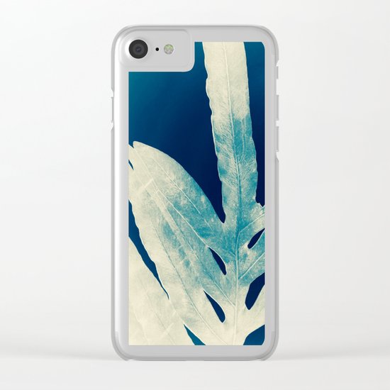 Green Fern at Midnight Bright, Navy Blue Clear iPhone Case
