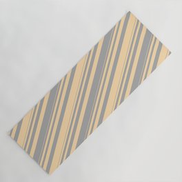 [ Thumbnail: Dark Gray & Tan Colored Stripes/Lines Pattern Yoga Mat ]