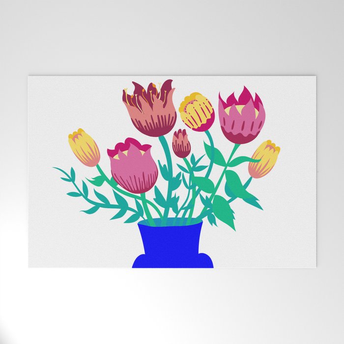 Flowers in Blue Vase  Welcome Mat